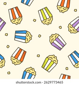 Projeto de vetor de fundo de padrão de pipoca bonito