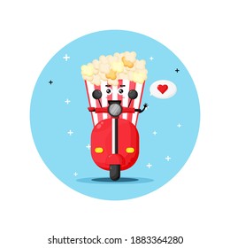 Cute popcorn riding classic motorbike