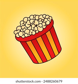 Cute popcorn vector isolated on orange background, pop corn vector cute simple vector