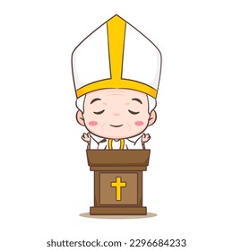 Cute Pope cartoon character. Happy smiling catholic priest mascot character. Christian religion concept design. Isolated white background. vector art illustration.