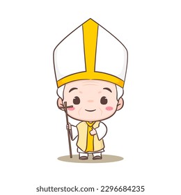 Cute Pope cartoon character. Happy smiling catholic priest mascot character. Christian religion concept design. Isolated white background. vector art illustration.