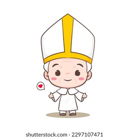 Cute Pope cartoon character. Happy smiling catholic priest mascot character. Christian religion concept design. Isolated white background. vector art illustration.
