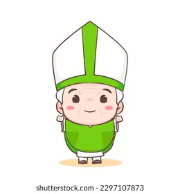 Cute Pope cartoon character. Happy smiling catholic priest mascot character. Christian religion concept design. Isolated white background. vector art illustration.