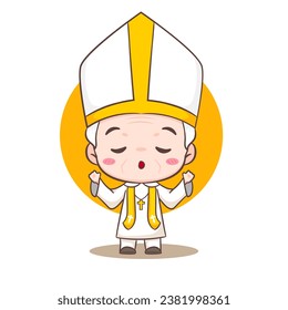 Cute Pope Cartoon Charakter. Herzlichen Glückwunsch zum Lächeln der katholischen Priester Maskottchen. Konzept der christlichen Religion Einziger weißer Hintergrund. Vektorgrafik. 