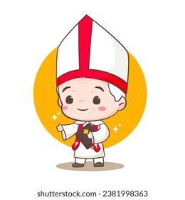 Cute Pope cartoon character. Happy smiling catholic priest mascot character. Christian religion concept design. Isolated white background. vector art illustration. 