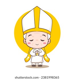 Cute Pope cartoon character. Happy smiling catholic priest mascot character. Christian religion concept design. Isolated white background. vector art illustration. 