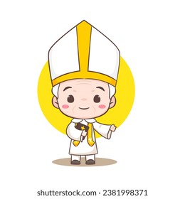 Cute Pope cartoon character. Happy smiling catholic priest mascot character. Christian religion concept design. Isolated white background. vector art illustration. 