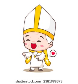 Cute Pope cartoon character. Happy smiling catholic priest mascot character. Christian religion concept design. Isolated white background. vector art illustration. 