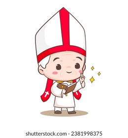 Cute Pope cartoon character. Happy smiling catholic priest mascot character. Christian religion concept design. Isolated white background. vector art illustration. 