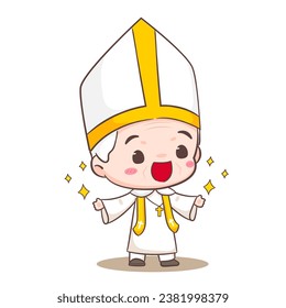 Cute Pope cartoon character. Happy smiling catholic priest mascot character. Christian religion concept design. Isolated white background. vector art illustration. 