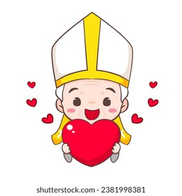 Cute Pope cartoon character. Happy smiling catholic priest mascot character. Christian religion concept design. Isolated white background. vector art illustration. 