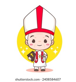 Cute Pope cartoon character. Happy smiling catholic priest mascot character. Christian religion concept design. Isolated white background. vector art illustration.