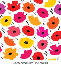 Cute poppies and dots seamless background