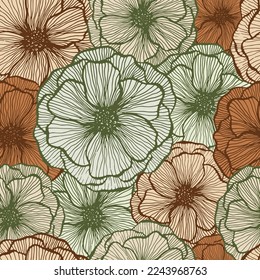 Cute poppy floral summer vector seamless pattern. Marker line texture blossom petals. Field poppy flower fabric print design. Bouquet flower colorful wallpaper. Scrapbook sample design.