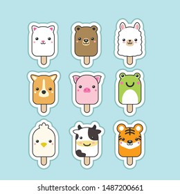 cute popsicle animal character design 