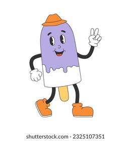 Cute popsicle character in y2k groovy style. Ice cream cartoon character in trendy retro style. Isolated vector illustration 