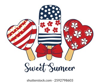 cute popsicle with dots, flowers and stripes, sweet summer, design for girls t-shirt