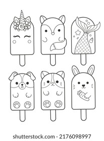 Cute Popsicle Ice Cream Character Drawing Coloring Page