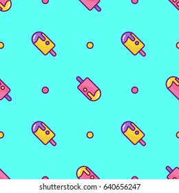 Cute Popsicle, Ice Cream, Ice Pop Seamless Pattern, Background In Pastel Colors, Colorful Flat Style Vector Illustration Eps 10