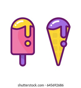 Cute popsicle, ice cream, ice pop in pastel colors isolated on white background, colorful flat style vector illustration eps 10