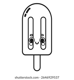 Cute popsicle kawaii summer treat vector illustration coloring page isolated on white background