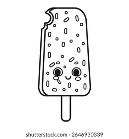 Cute popsicle kawaii summer treat vector illustration coloring page isolated on white background