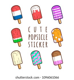 Cute Popsicle Vector Sticker Set Cartoon Collection