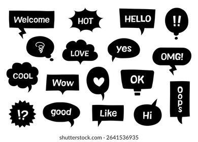 A cute and pop-style set of English speech bubbles in retro colors. Perfect for SNS posts, banners, video thumbnails, kids content, and more. Fully editable vector format for versatile use.