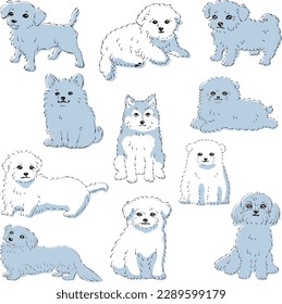 Cute popular mixed dog hand-drawn line drawing vector illustration set