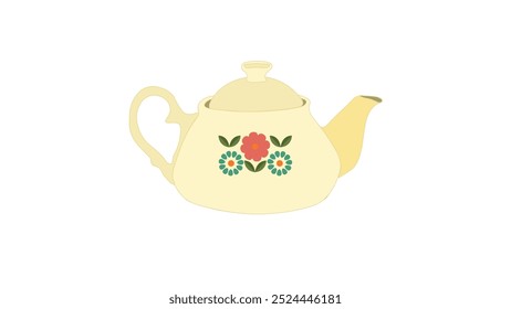 cute porcelain chinese teapot with flower decorated. vector illustration. 