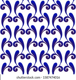 cute porcelain pattern baroque and Chinese style, blue and white floral backdrop for design, chinaware, ceramic, tile, ceiling, pottery, texture, silk and fabric, indigo seamless wallpaper, vector