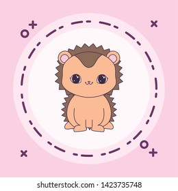 cute porcupine animal in frame circular