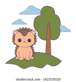 cute porcupine animal in landscape natural