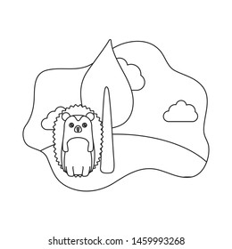 cute porcupine animal with tree or plant
