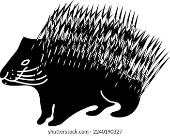 cute porcupine in black color on white background..eps