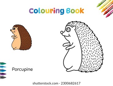 Cute porcupine for kids. Colour book. Cartoon vector illustration.