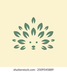 cute porcupine leaf concept logo design vector