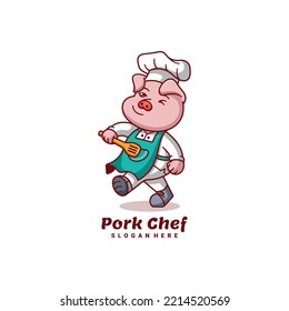 cute pork chef character mascot design template