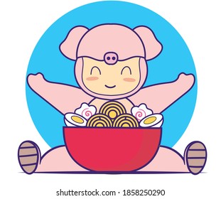 cerdo lindo y fideos de huevo 