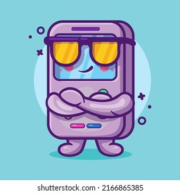 cute portable video game character mascot with cool expression isolated cartoon in flat style design