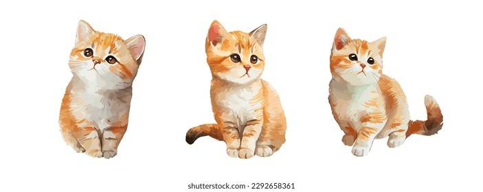 Cute portrait of cat watercolor isolated on white background. Kitty cartoon watercolor graphic vector illustration