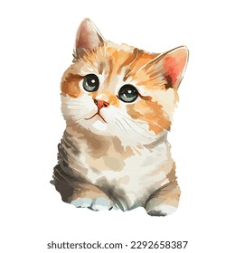 Cute Porträt von Katzenwasserfarbe einzeln auf weißem Hintergrund. Kitty Cartoon Aquarell, Vektorgrafik