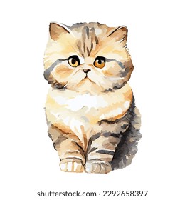 Cute portrait of cat watercolor isolated on white background. Kitty cartoon watercolor graphic vector illustration