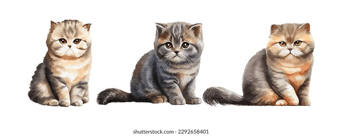 Cute Porträt von Katzenwasserfarbe einzeln auf weißem Hintergrund. Kitty Cartoon Aquarell, Vektorgrafik