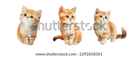 Cute portrait of cat watercolor isolated on white background. Kitty cartoon watercolor graphic vector illustration
