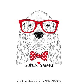 cute portrait of dog hipster, hand drawn graphic, animal illustration