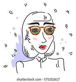 Cute portrait drawing of a girl on white background