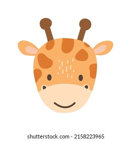 Cute portrait giraffe head in flat style. Drawing animal face isolated on white background. Vector illustration for kids poster and card. Jungle animal
