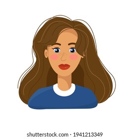 
Cute portrait of a girl with blue eyes, pink cheeks,vector character in flat style, avatar for a girl.