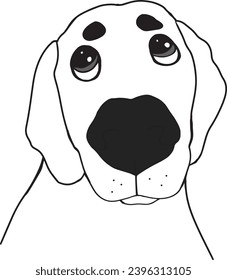 Cute portrait of guilty dog, black outline isolated on white background. Vector illustration